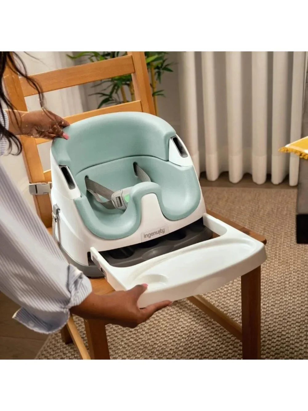 2-in-1 Baby Booster Feeding & Floor Seat with Self-Storing Tray - Mist Color